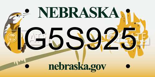 IG5S925 Nebraska License Plate