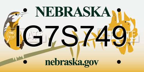 IG7S749 Nebraska License Plate