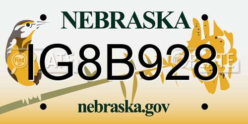 IG8B928 Nebraska License Plate