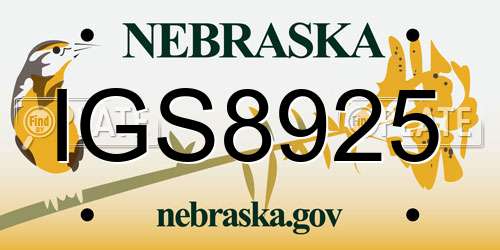 IGS8925 Nebraska License Plate