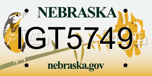 IGT5749 Nebraska License Plate