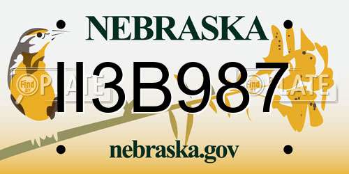 II3B987 Nebraska License Plate