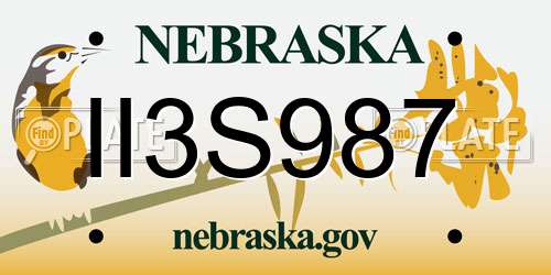 II3S987 Nebraska License Plate