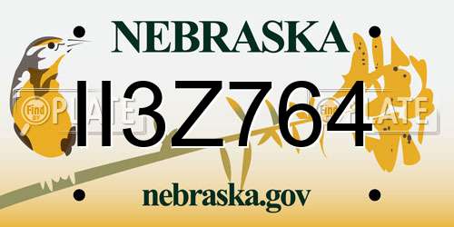 II3Z764 Nebraska License Plate