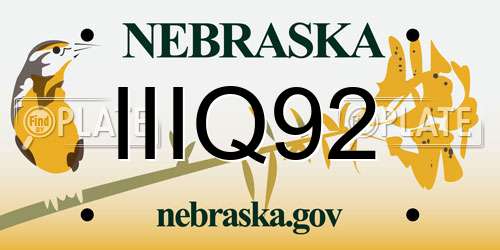 IIIQ92 Nebraska License Plate