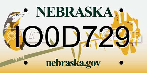 IO0D729 Nebraska License Plate