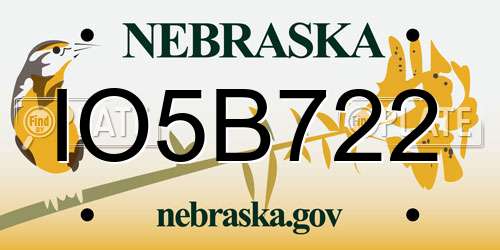 IO5B722 Nebraska License Plate