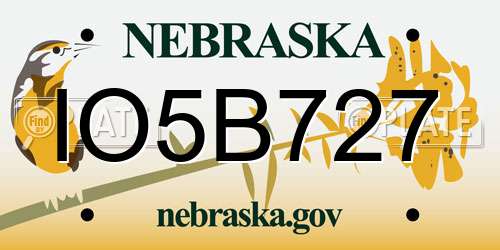 IO5B727 Nebraska License Plate