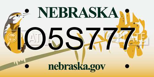 IO5S777 Nebraska License Plate