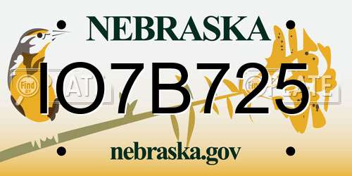 IO7B725 Nebraska License Plate