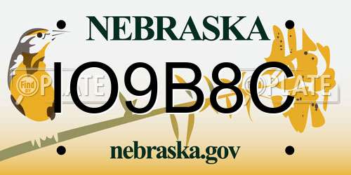 IO9B8C Nebraska License Plate