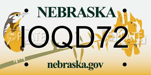 IOQD72 Nebraska License Plate