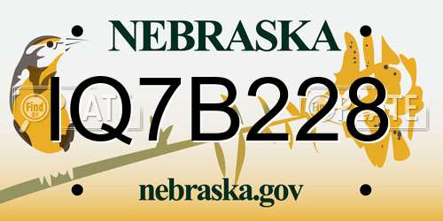 IQ7B228 Nebraska License Plate