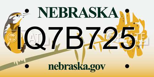 IQ7B725 Nebraska License Plate