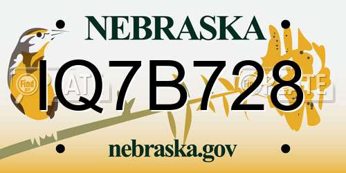 IQ7B728 Nebraska License Plate