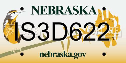 IS3D622 Nebraska License Plate