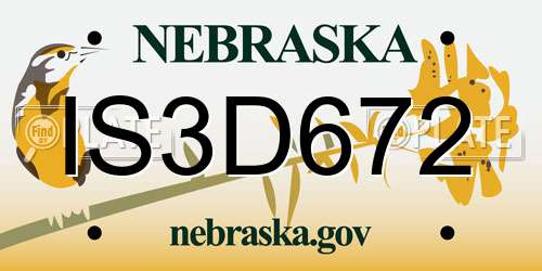 IS3D672 Nebraska License Plate