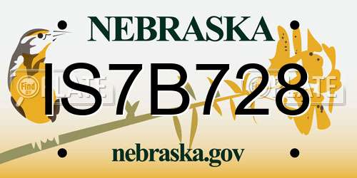 IS7B728 Nebraska License Plate