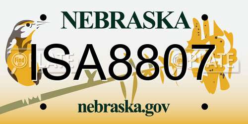 ISA8807 Nebraska License Plate