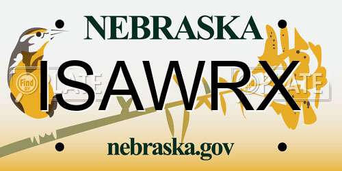 ISAWRX Nebraska License Plate
