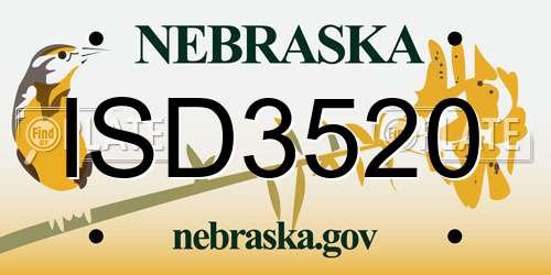 ISD3520 Nebraska License Plate