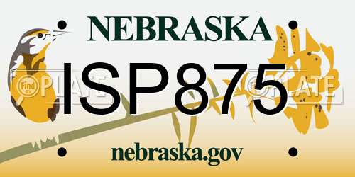 ISP875 Nebraska License Plate