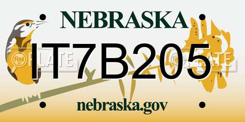 IT7B205 Nebraska License Plate