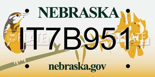 IT7B951 Nebraska License Plate