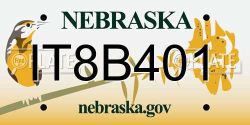 IT8B401 Nebraska License Plate