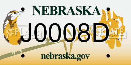 J0008D Nebraska License Plate