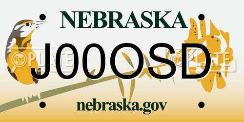 J00OSD Nebraska License Plate