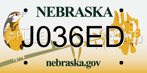 J036ED Nebraska License Plate