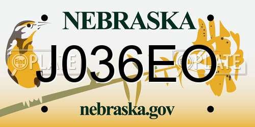 J036EO Nebraska License Plate