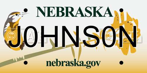 J0HNS0N Nebraska License Plate