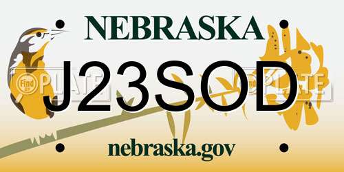 J23SOD Nebraska License Plate
