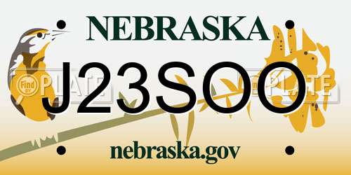 J23SOO Nebraska License Plate