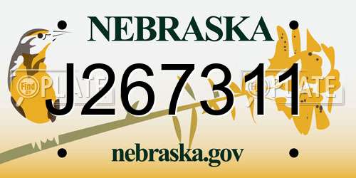 J267311 Nebraska License Plate