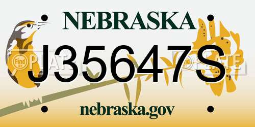 J35647S Nebraska License Plate