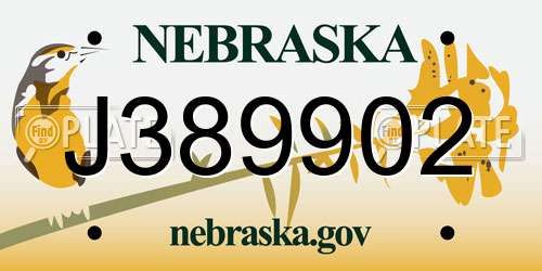 J389902 Nebraska License Plate