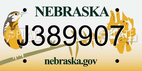 J389907 Nebraska License Plate