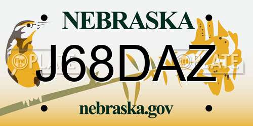 J68DAZ Nebraska License Plate