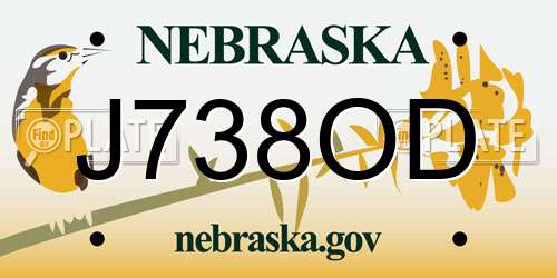 J738OD Nebraska License Plate