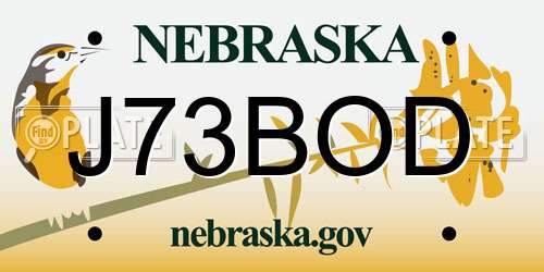 J73BOD Nebraska License Plate