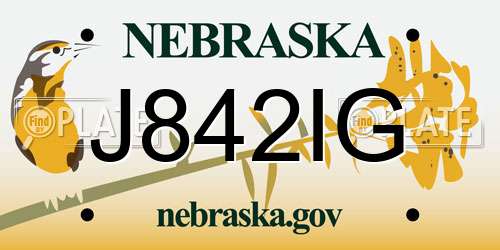 J842IG Nebraska License Plate