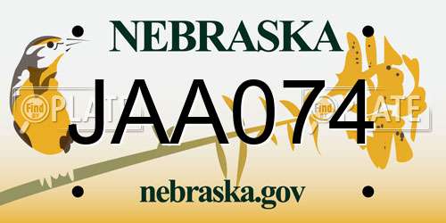 JAA074 Nebraska License Plate