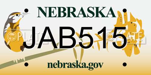 JAB515 Nebraska License Plate