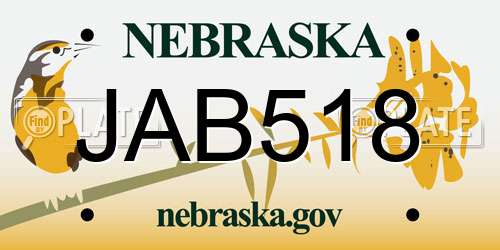 JAB518 Nebraska License Plate