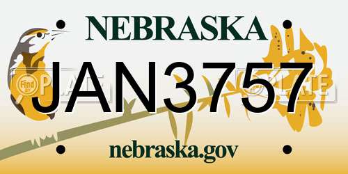 JAN3757 Nebraska License Plate