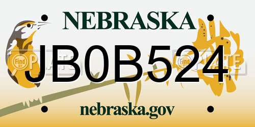 JB0B524 Nebraska License Plate