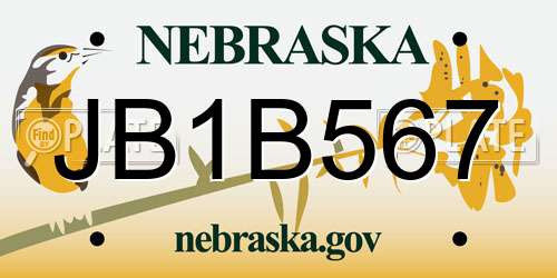 JB1B567 Nebraska License Plate